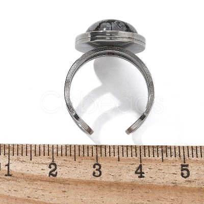 Oval Natural Snowflake Obsidian Finger Rings RJEW-M062-02P-06-1