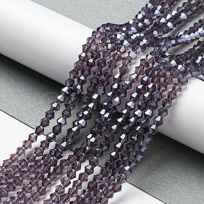Transparent Electroplate Glass Beads Strands GLAA-F029-3mm-C04-1