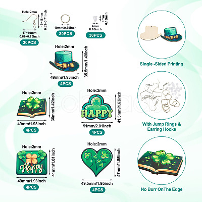 DIY Saint Patrick's Day Wood Dangle Earrings Making Kit DIY-TA0009-17-1