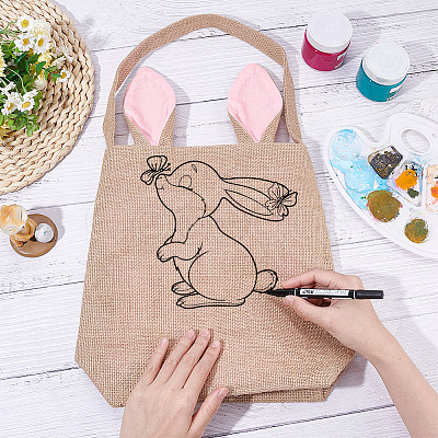 Easter Theme Jute & Cloth Rabbit Ear Gift Bags ABAG-WH0025-07A-1