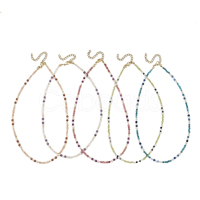 Natural Mixed Stone Faceted Round Beaded Necklaces NJEW-JN06430-1