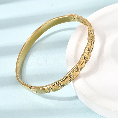 304 Stainless Steel Crystal Rhinestone Hinged Cuff Bangles for Women SA-CBA61B8-08G-1