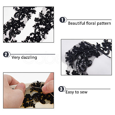 2Yards Polyester Flower Embroidery Lace Trim with Glass Beads OCOR-DC0001-27B-1