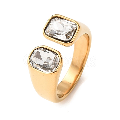 304 Stainless Steel Pave Cubic Zirconia Cuff Open Rings for Women RJEW-K319-02B-G-1