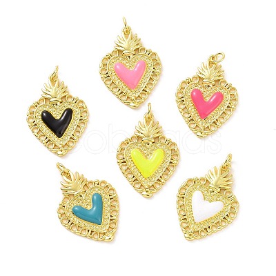 Rack Plating Brass Enamel Pendants KK-C008-15G-1
