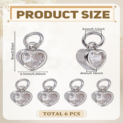 6Pcs Brass Micro Pave Grade AAA Cubic Zirconia Charms ZIRC-LP0001-33P-1