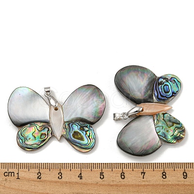 Rack Plating Brass Pave Natural Paua Shell & White Shell Pendants KK-U025-12P-10-1