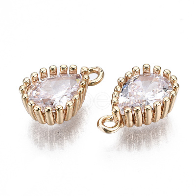 Brass Clear Cubic Zirconia Charms KK-S359-129-B01-RS-1