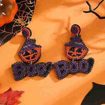 Skull Pattern Glass Bead Handmade Stud Earrings for Halloween XI5710-1