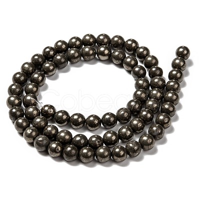 Natural Pyrite Beads Strands G-L031-6mm-01-1
