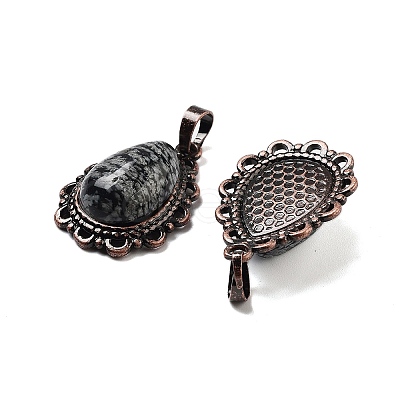 Natural Snowflake Obsidian Teardrop Pendants G-K363-01R-18-1