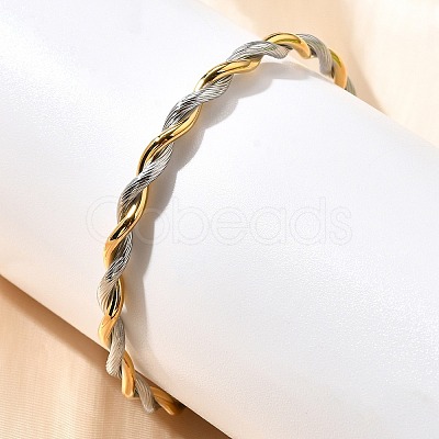 304 Stainless Steel Twisted Rope Shape Cuff Bangles for Women BJEW-C091-02D-GP-1