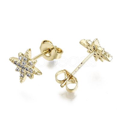 Brass Micro Pave Clear Cubic Zirconia Stud Earrings EJEW-T046-28G-NF-1