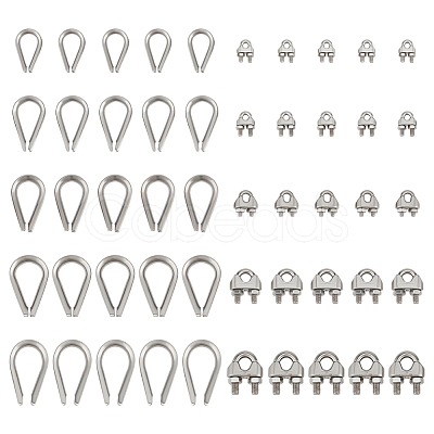 25Pcs 5 Styles 304 Stainless Steel Wire Rope Cable Clip Clamp STAS-PH0007-68-1
