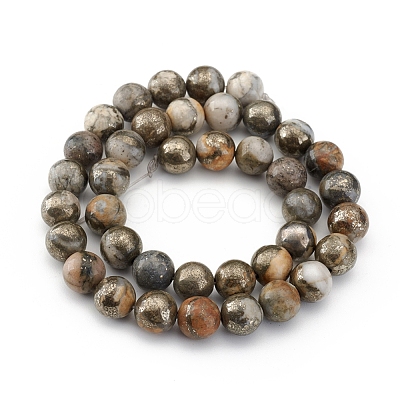 Natural Pyrite Beads Strands G-G839-01-10mm-1