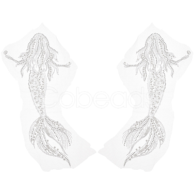 2Pcs Mermaid Computerized Embroidery Cloth Sew On Sequins Patches PATC-BC0001-01-1