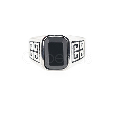 304 Stainless Steel & Obsidian Finger Rings for Men FS-WG9DF95-02-1