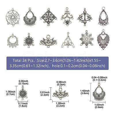 24Pcs 12 Style Tibetan Style Chandelier Component Links TIBEP-YW0001-73-1