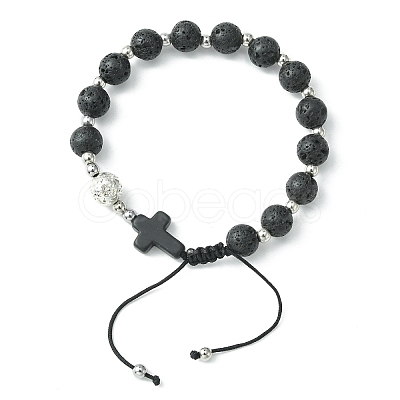 3Pcs 3 Style Gemstone Round & Cross Braided Bead Bracelets BJEW-TA00321-1