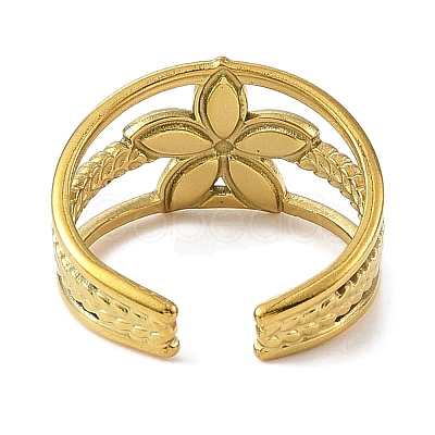 Flower 304 Stainless Steel Enamel Open Cuff Rings for Women RJEW-F166-21G-02-1