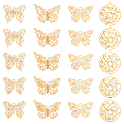 40Pcs 4 Style Rack Plating 201 Stainless Steel Filigree Pendants STAS-DC0007-49-1