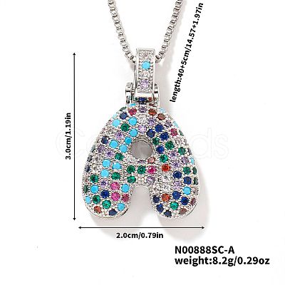 Brass Pave Colorful Cubic Zirconia Letter Pendant Box Chain Necklaces NU0575-27-1