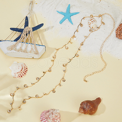 Ocean Iron Glass Rhinestone Shell Shape Tassel Waist Belly Body Chains for Women AJEW-WH20019-86-1