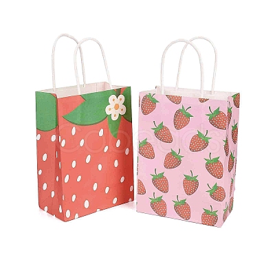 2 Styles Strawberry Print Paper Gift Bags with Handles TH-CBA170C-07-1