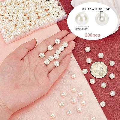 8mm About 200Pcs Glass Pearl Round Beads for Jewelry Making Round Box Kit Anti-flash White HY-PH0001-8mm-011-1