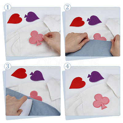 32Pcs Playing Cards Element Cotton Embroider Thread Iron on/Sew On Patches PATC-WH0023-90-1