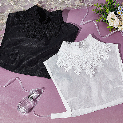 2Pcs 2 Colors Detachable Cotton Lady Lace Shirt Collars AJEW-GA0006-12-1