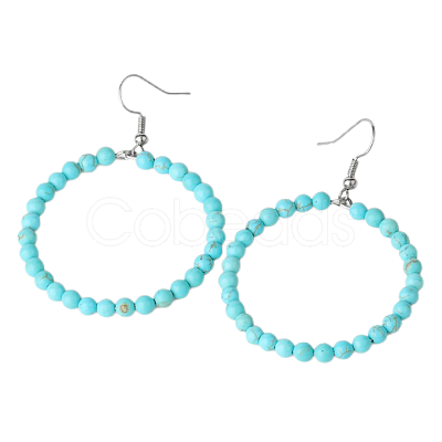 Fashionable Natural Turquoise Hoop Earrings for Women KJ9273-2-1