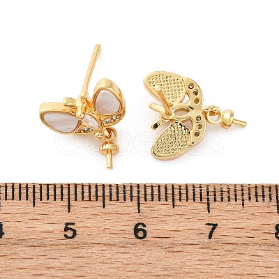 Brass Micro Pave Cubic Zirconia Shell Stud Earrings Findings KK-D363-01C-G-1