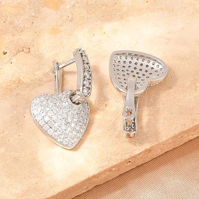 Brass Micro Pave Clear Cubic Zirconia Hoop Dangle Earrings EJEW-G471-30D-P-1