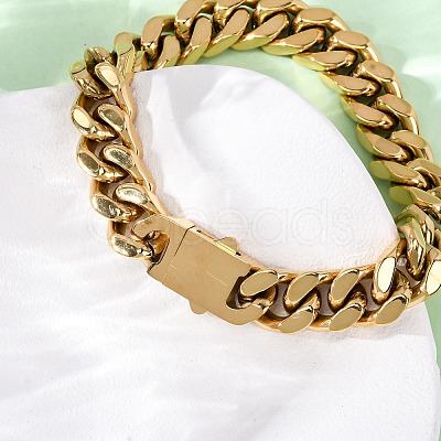 304 Stainless Steel Cuban Link Chain Bracelets for Unisex BJEW-K283-01C-G-1