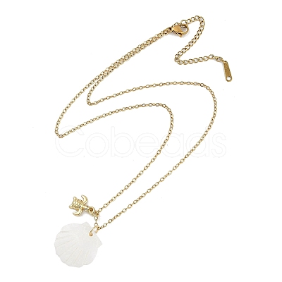 Summer Beach Brass Cubic Zirconia Sea Animal Pendant Necklaces for Women NJEW-B118-03G-01-1