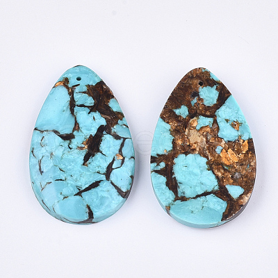 Assembled Natural Bronzite and Synthetic Turquoise Pendants G-S329-076-1
