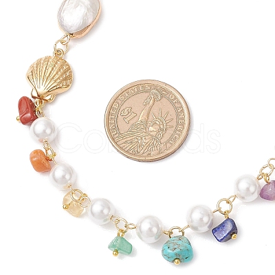 Round Shell Pearl & Natural Keshi Pearl Link Chain Necklaces NJEW-JN05332-1