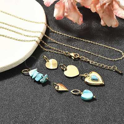 Synthetic Turquoise & Shell Heart Pendant & Necklaces & Bracelets Sets SJEW-Q002-04G-1