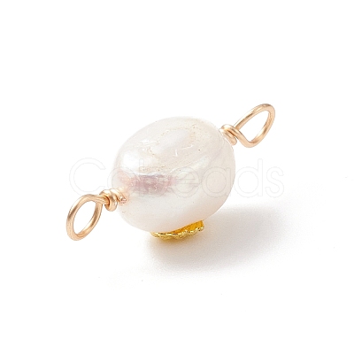 Grade AA Natural Cultured Freshwater Pearl Connector Charms with Golden Tone Alloy Slices PALLOY-JF01996-02-1