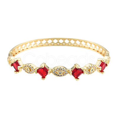 Cubic Zirconia Rhombus & Horse Eye Hinged Bangle BJEW-N012-046-1