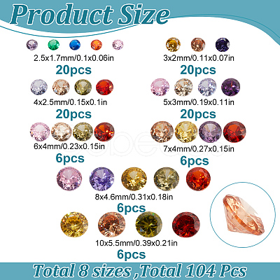 104Pcs Cubic Zirconia Cabochons ZIRC-PH0001-51-1