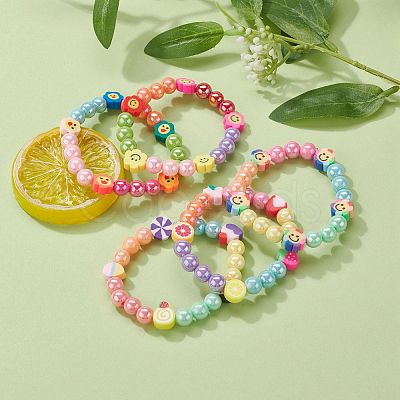 Opaque Acrylic Beads Stretch Bracelet Sets for Kids BJEW-JB06403-1