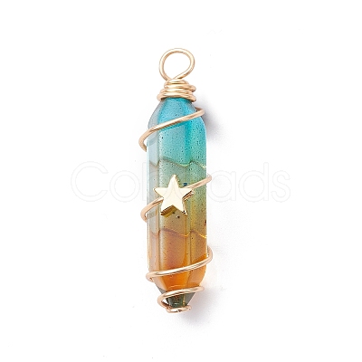 2Pcs 2 Style Two Tone Glass Double Terminated Point Beads Pendants Set PALLOY-JF02538-01-1