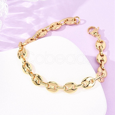 304 Stainless Steel Pig Nose Shape Link Chain Bracelets for Women BJEW-F527-09G-1