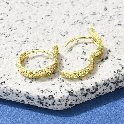 Brass Clear Cubic Zirconia Hoop Earrings EJEW-M047-16G-1