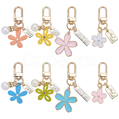 8Pcs 8 Style Alloy & Resin Enamel Pendant Keychains KEYC-OC0001-11-1