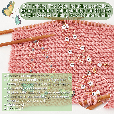 Glass & Acrylic Beaded Knitting Row Counter Chains HJEW-NB00085-1