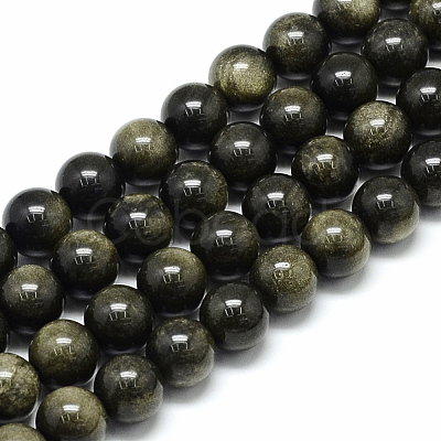 Natural Golden Sheen Obsidian Beads Strands X-G-S150-20-8mm-1