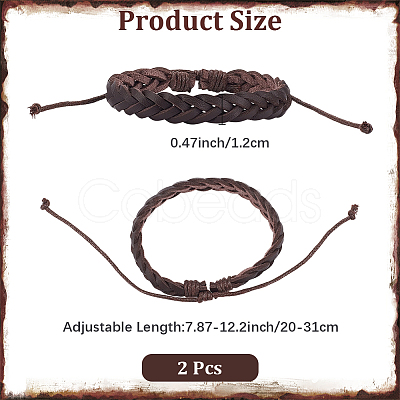 2Pcs PU Leather Cord Braided Bracelets for Men Women BJEW-CL0001-37B-1